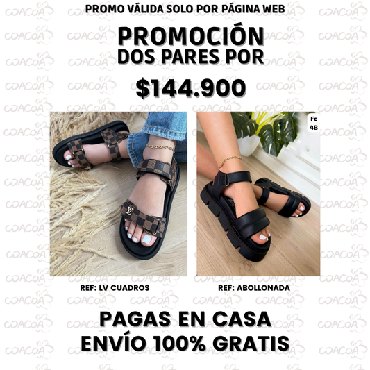 PROMO PACK DE SANDALIAS: LV CUADROS + ABOLLONADA